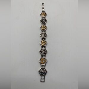 Retired Brighton Mai Jin Hearts & Flowers Two-Tone Silver And Gold Bracelet 8"